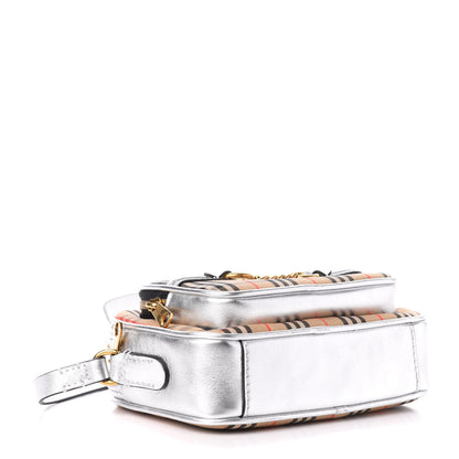Burberry Smooth Calfskin 1983 Knight Check Link Camera Bag Silver 4 of 10