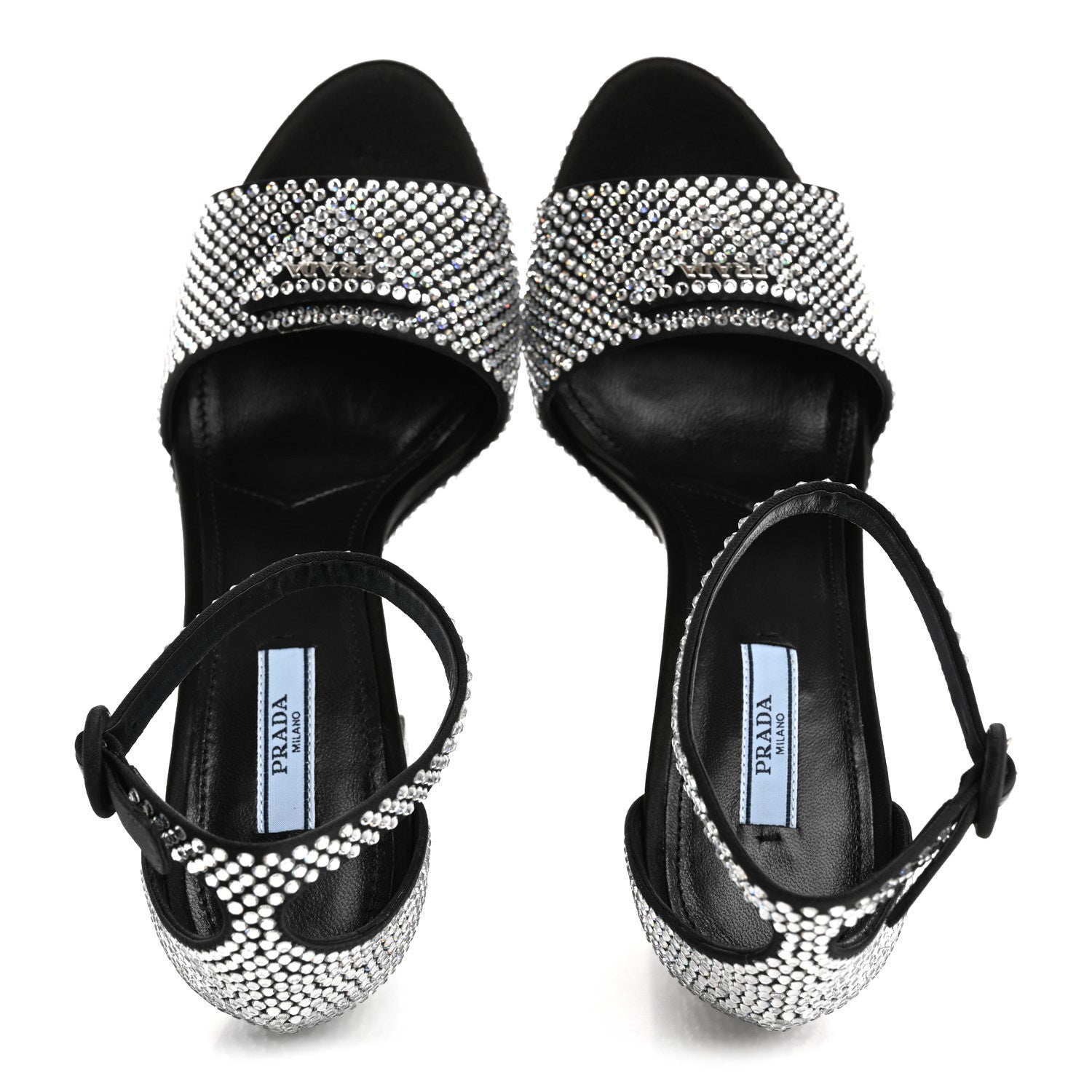 Prada Satin Crystal Triangle Logo 40/135mm Platform Sandals 39 Cristal 2 of 9