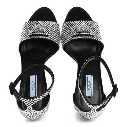 Prada Satin Crystal Triangle Logo 40/135mm Platform Sandals 39 Cristal 2 of 9