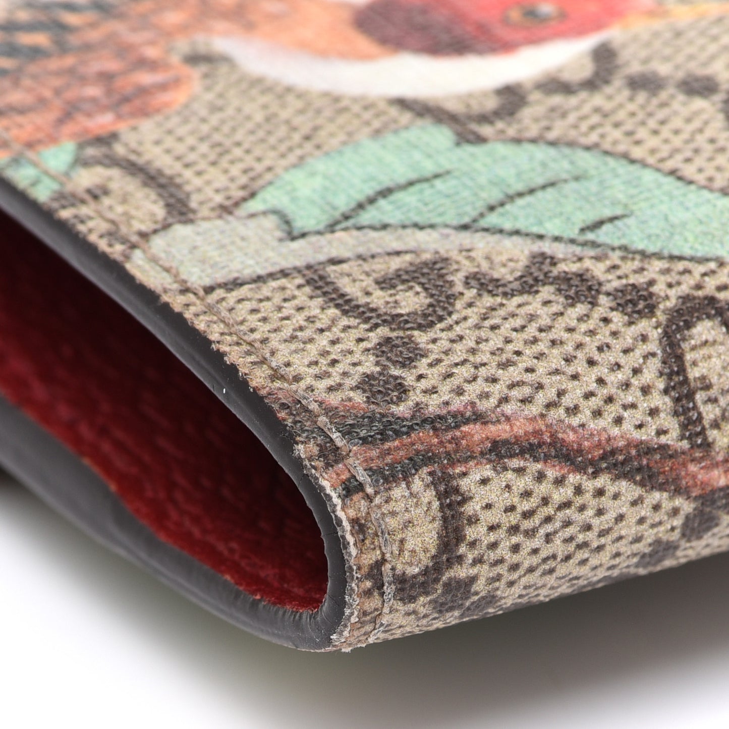 GG Supreme Monogram Tian French Flap Wallet Beige Multicolor Red