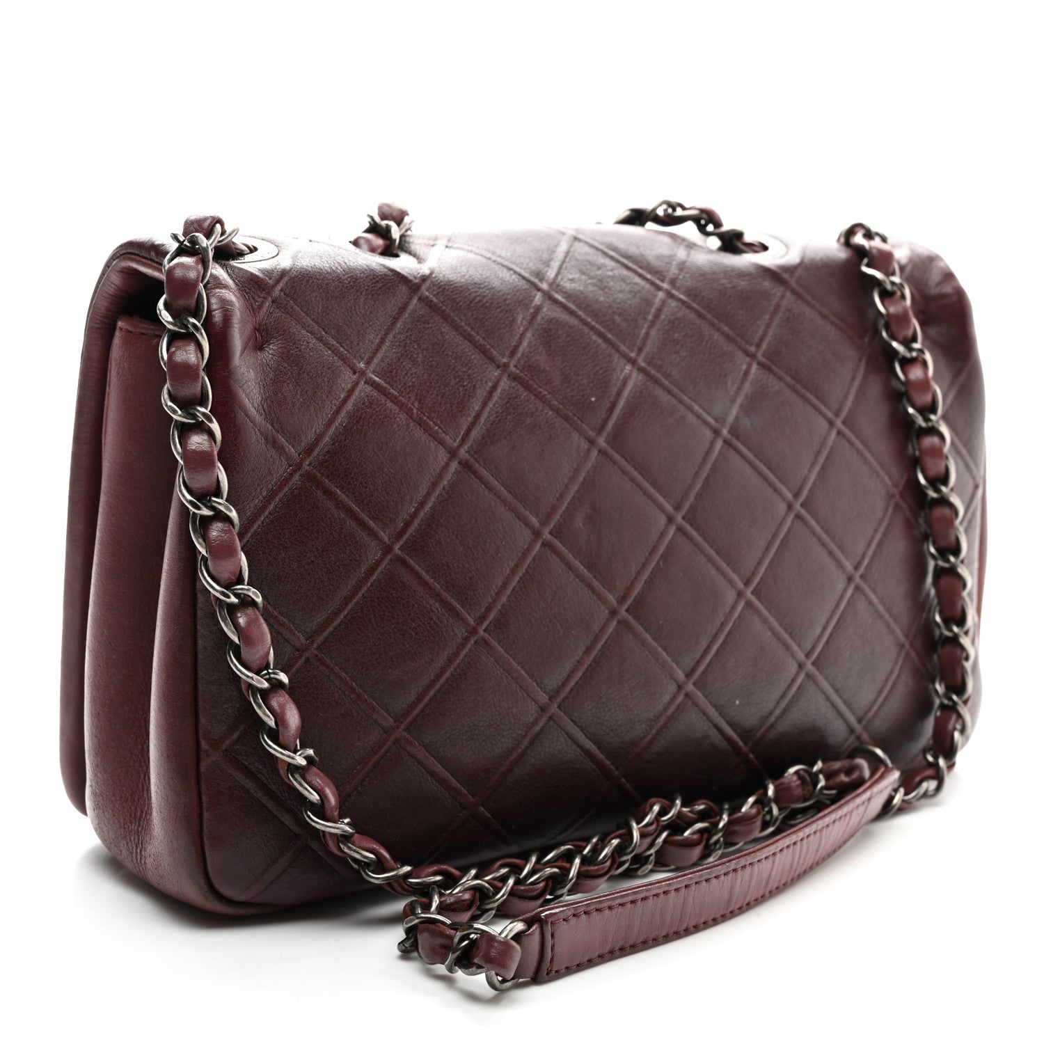 Chanel Calfskin Diamond Embossed New Chic Flap Burgundy 3 of 10