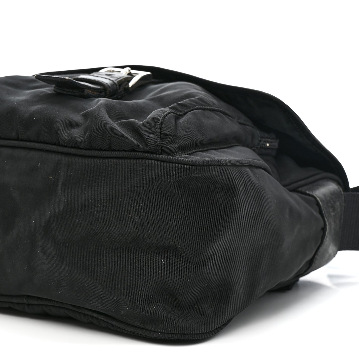 Nylon Vela Saffiano Single Buckle Messenger Shoulder Bag Black