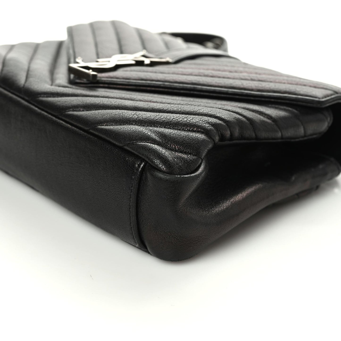 Sheepskin Matelasse Chevron Monogram Medium College Bag Black