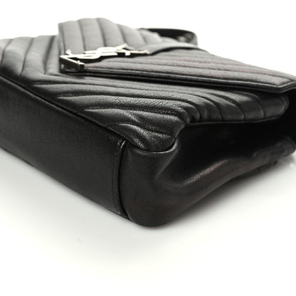 Saint Laurent Sheepskin Matelasse Chevron Monogram Medium College Bag Black 8 of 9