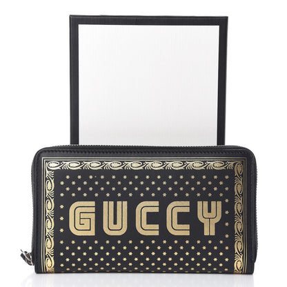 Gucci X SEGA Calfskin GUCCY Stars Zip Around Wallet Black Gold 8 of 8