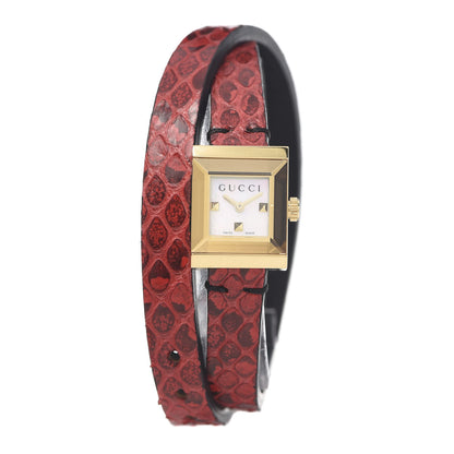 Gucci Stainless Steel Lizard Mother of Pearl 14mm G-Frame Square Double Wrap Quartz Watch 1 of 7