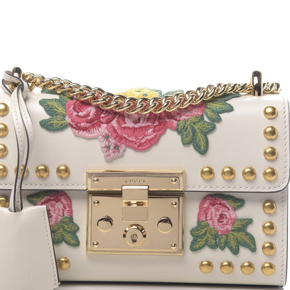 Gucci Calfskin Floral Embroidered Small Padlock Shoulder Bag White 12 of 12