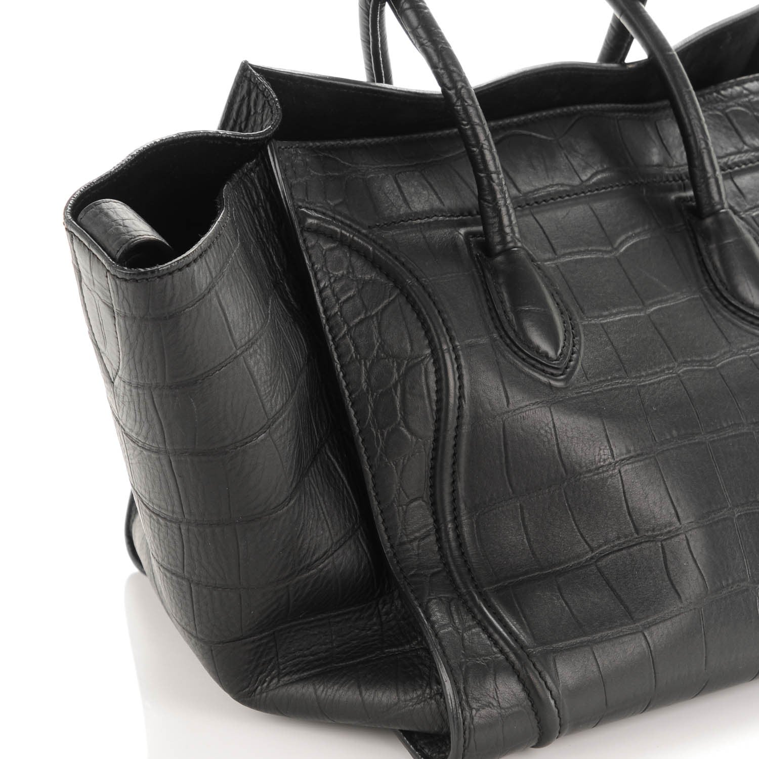 Celine Crocodile Embossed Calfskin Medium Phantom Luggage Black 8 of 8