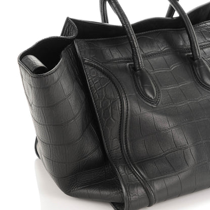 Celine Crocodile Embossed Calfskin Medium Phantom Luggage Black 8 of 8