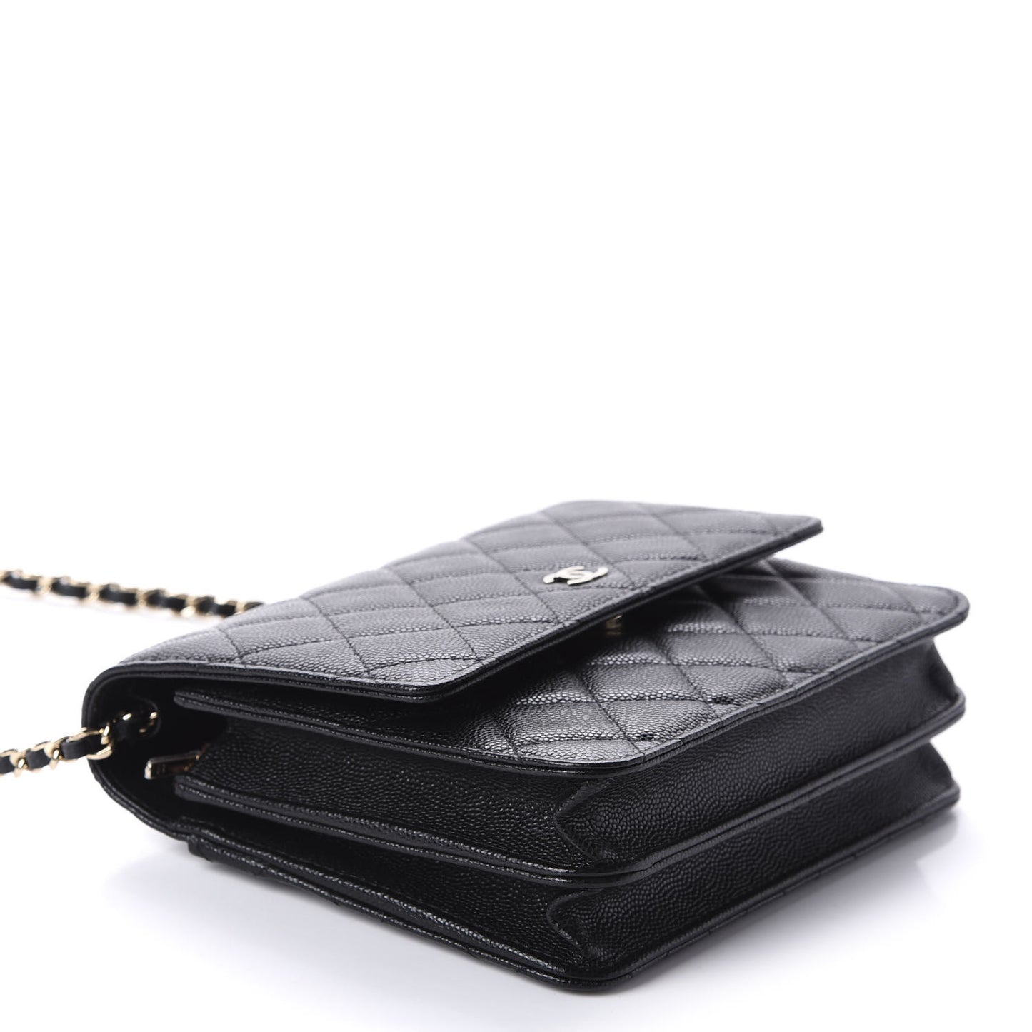 Caviar Quilted Square Wallet On Chain WOC Black
