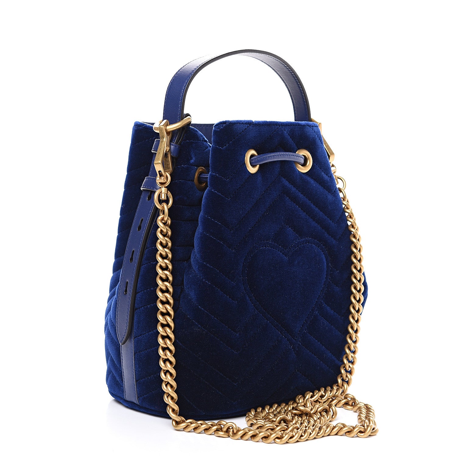 Gucci Velvet Matelasse GG Marmont Bucket Bag Cobalt Blue 2 of 9