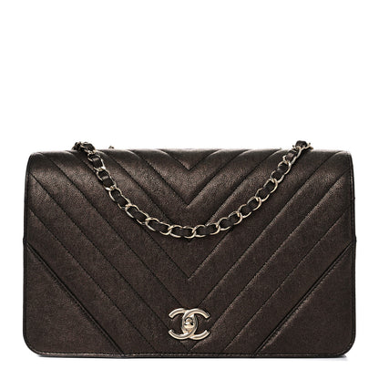 Chanel Metallic Caviar Chevron Quilted Medium Statement Flap Bronze 1 of 9