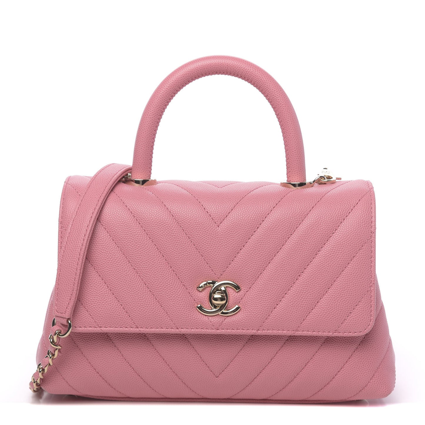 Caviar Chevron Quilted Mini Coco Handle Flap Pink