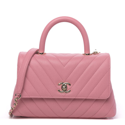 Chanel Caviar Chevron Quilted Mini Coco Handle Flap Pink 1 of 10