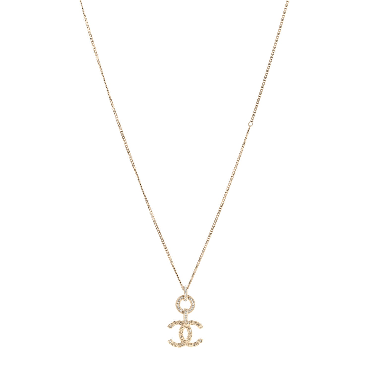 Chanel Crystal CC Logo Pendant Necklace Gold 1 of 7