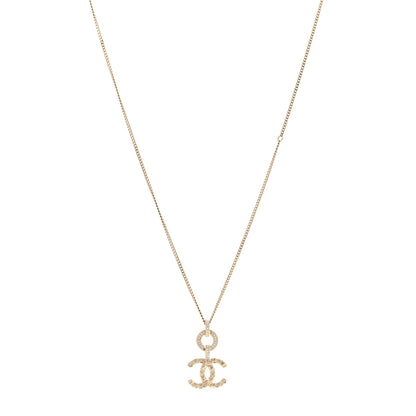 Chanel Crystal CC Logo Pendant Necklace Gold 1 of 7