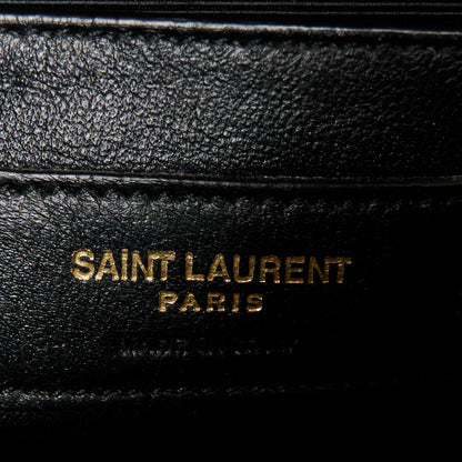 Saint Laurent Grain De Poudre Textured Mixed Matelasse Triquilt Small Monogram Satchel Black Blue 7 of 12