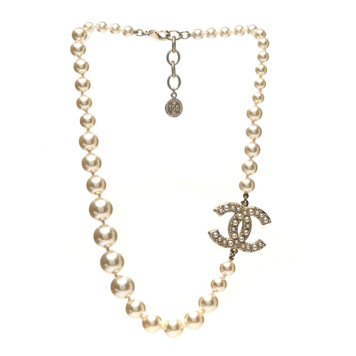 Chanel Pearl CC 100th Anniversary Necklace Light Gold 3 of 6