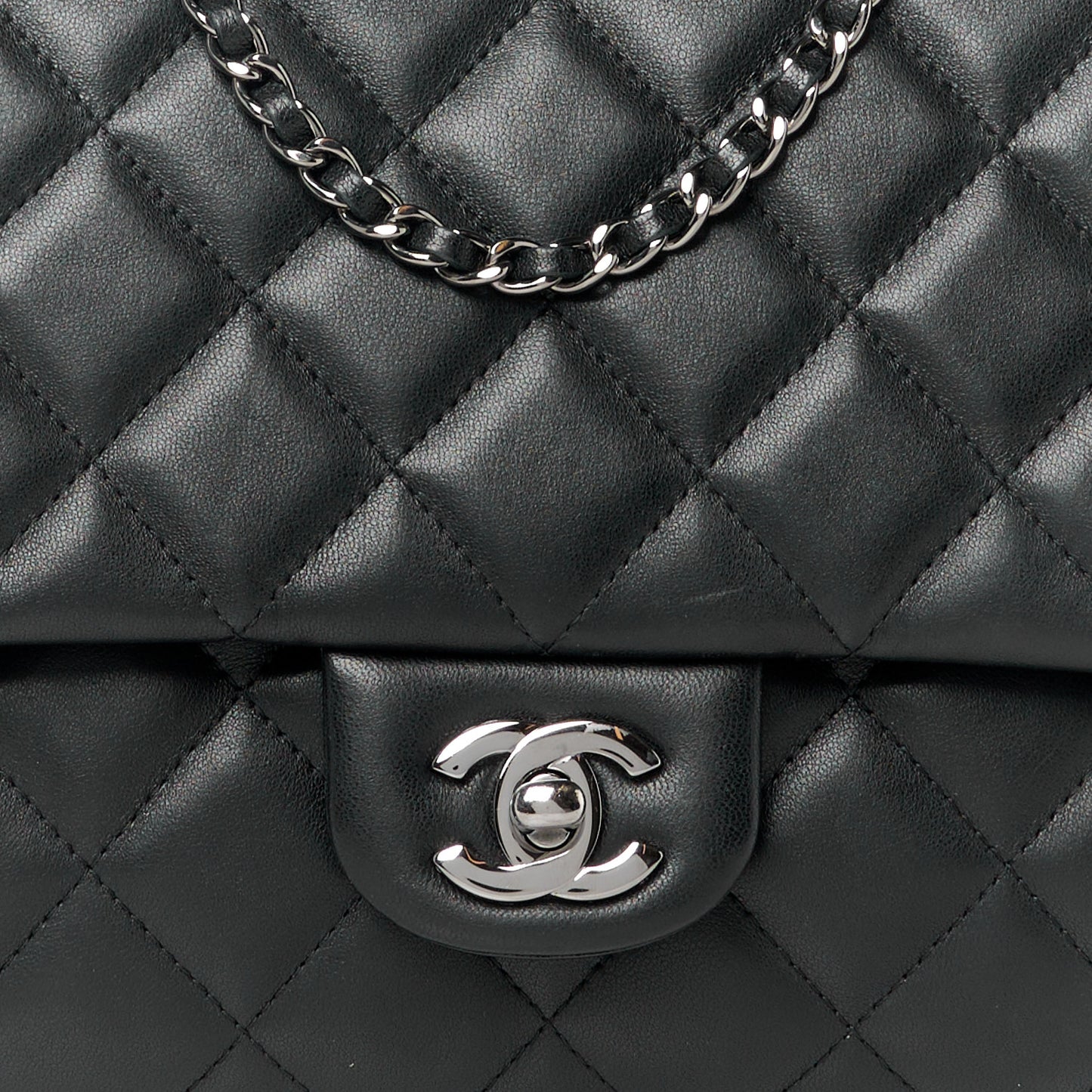 Lambskin Quilted Clutch with Chain Flap Black