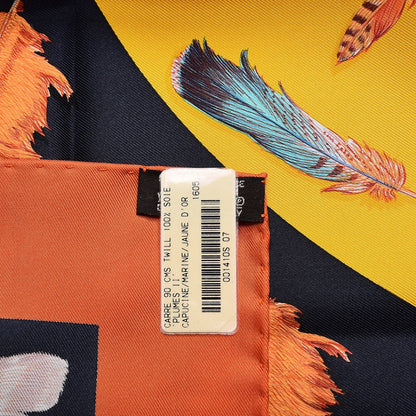 Hermes Silk Plumes II Scarf 90 Capucine Marine Jaune D'Or 6 of 7
