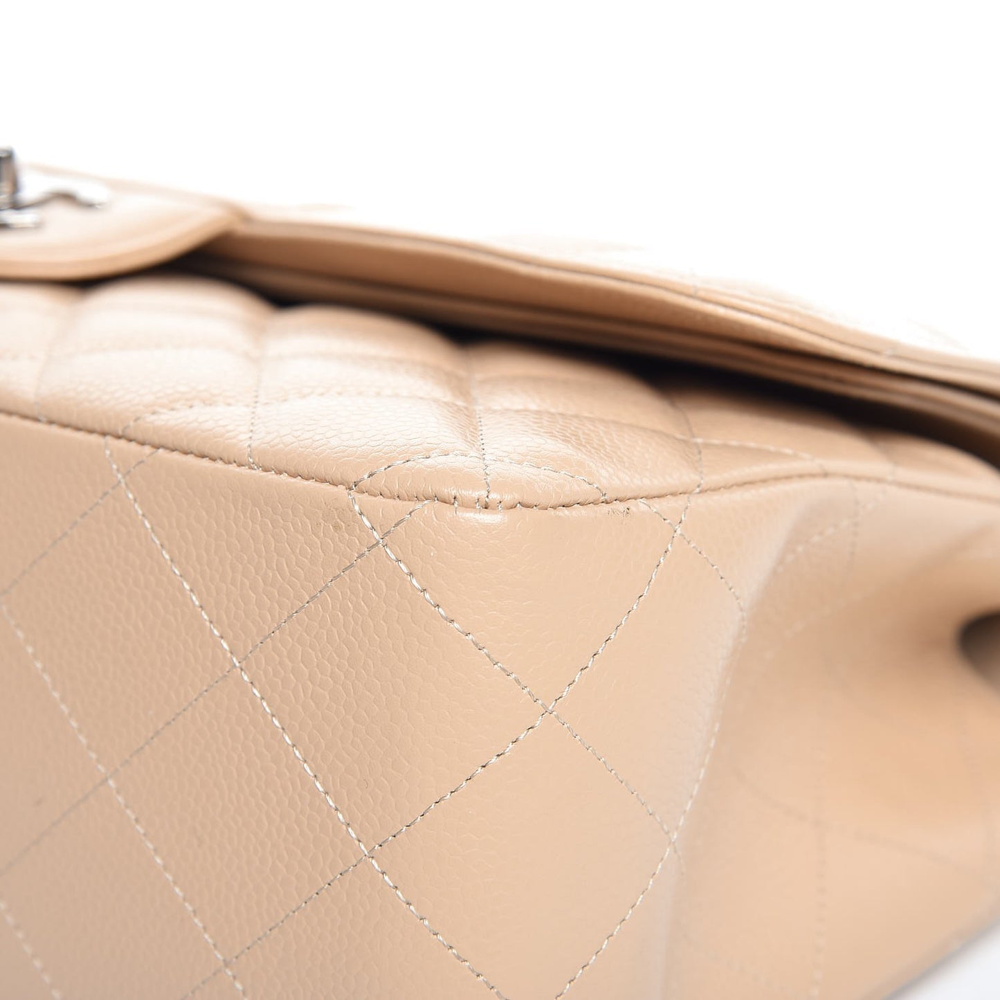 Caviar Quilted Jumbo Double Flap Light Beige