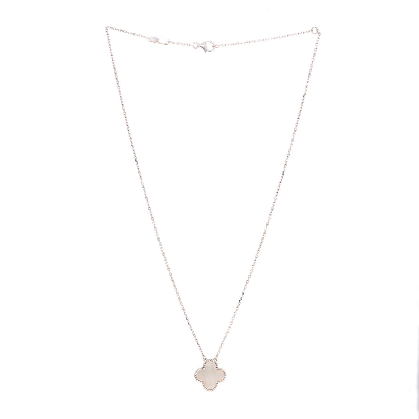 18K White Gold Mother of Pearl Vintage Alhambra Pendant Necklace