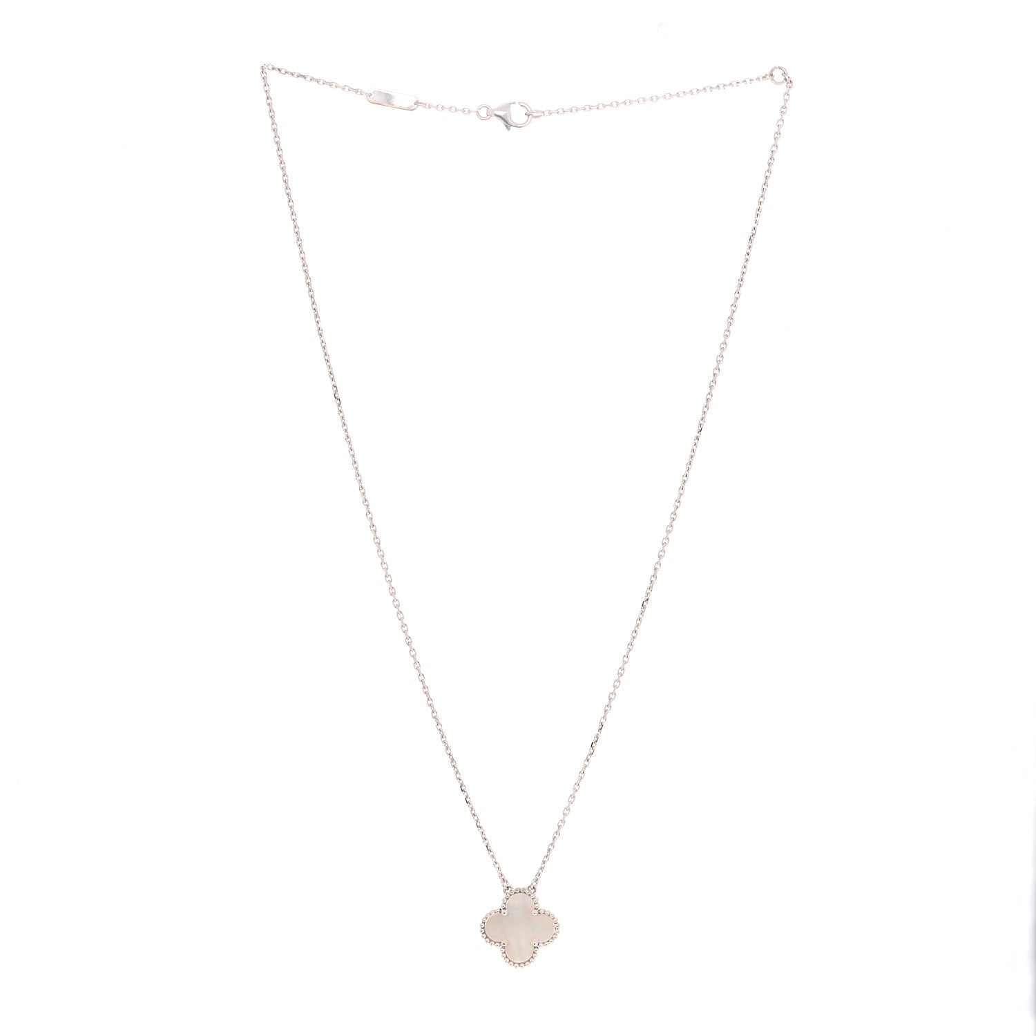 Van Cleef & Arpels 18K White Gold Mother of Pearl Vintage Alhambra Pendant Necklace 5 of 10