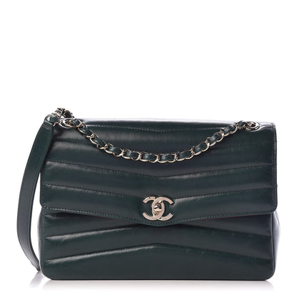 Chanel Shiny Lambskin Quilted Chevron Miroir Dark Green 1 of 10