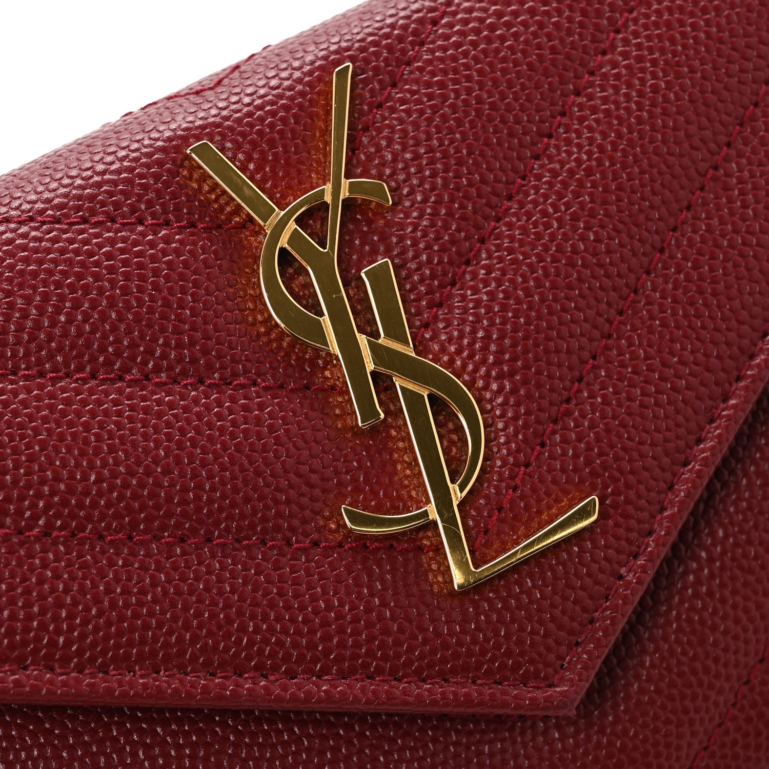 Saint Laurent Grain De Poudre Matelasse Chevron Small Monogram Envelope Wallet Opyum Red 9 of 11