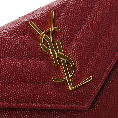 Saint Laurent Grain De Poudre Matelasse Chevron Small Monogram Envelope Wallet Opyum Red 9 of 11