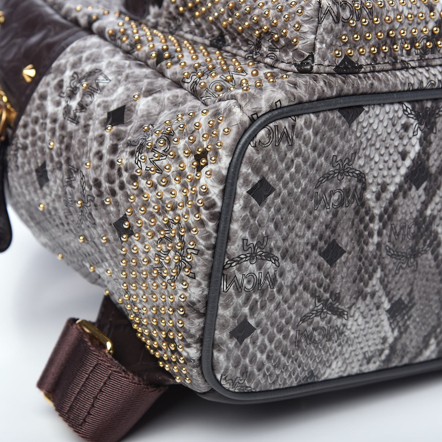 Visetos Snakeskin Printed Studded Small Stark Backpack Light Grey