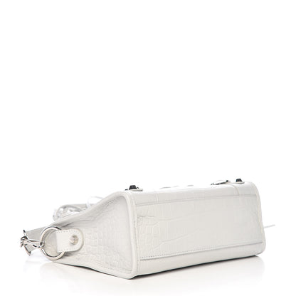 Balenciaga Matte Supple Lambskin Crocodile Embossed Classic Silver Hardware Mini City White 4 of 10