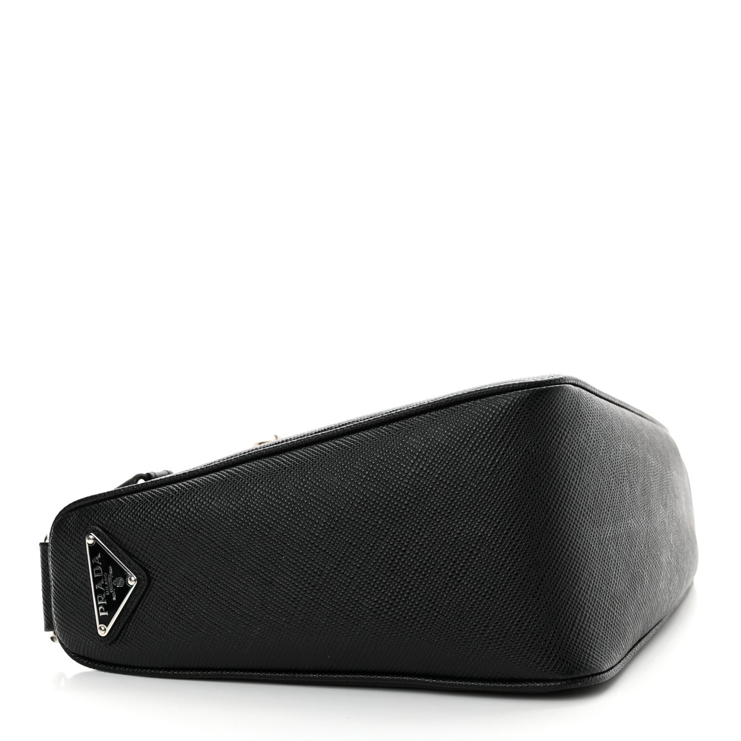 Saffiano Cuir Triangle Logo Embossed Triangle Shoulder Bag Black