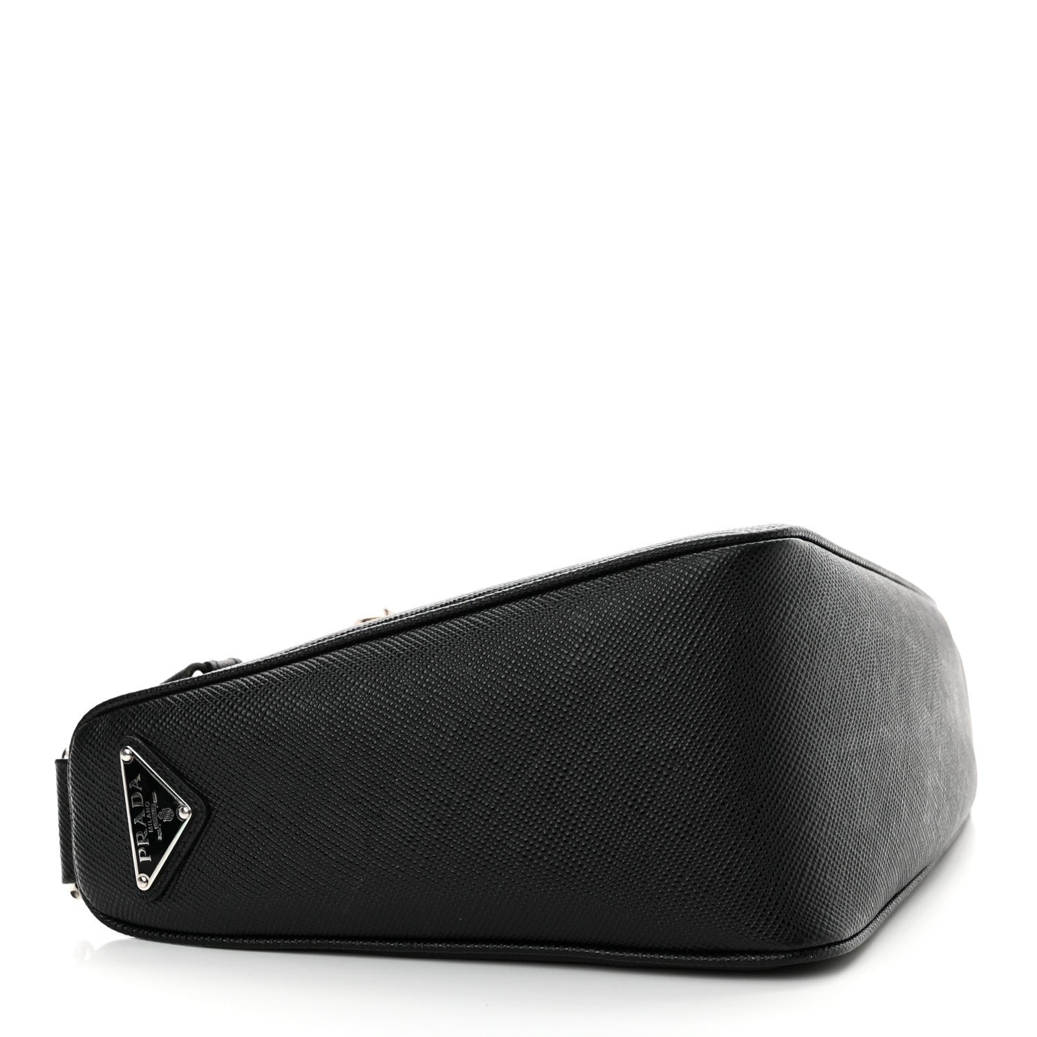 Prada Saffiano Cuir Triangle Logo Embossed Triangle Shoulder Bag Black 4 of 11