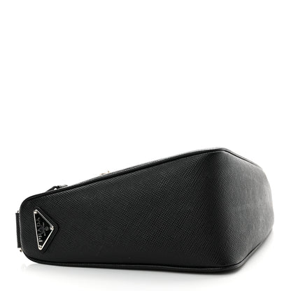 Prada Saffiano Cuir Triangle Logo Embossed Triangle Shoulder Bag Black 4 of 11