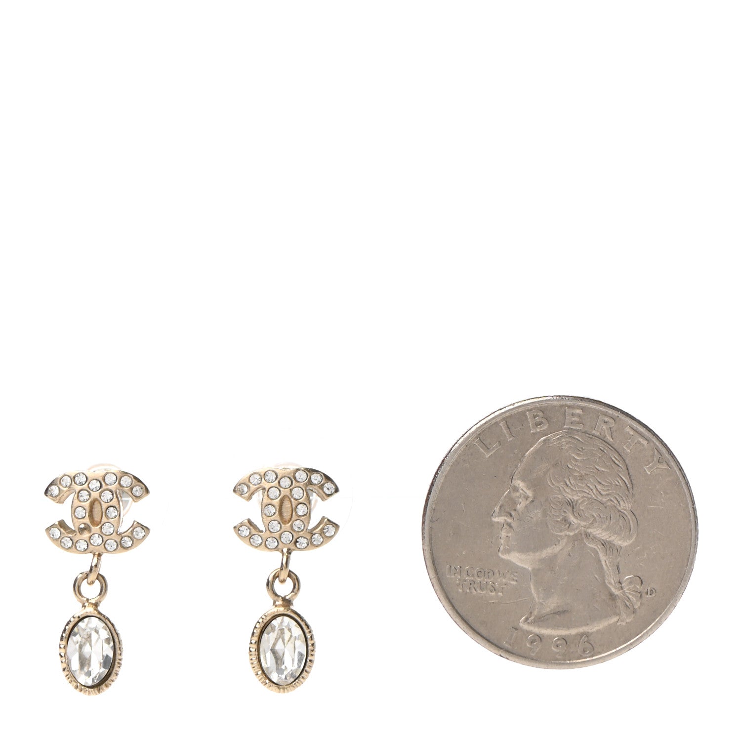 Chanel Crystal CC Drop Earrings Gold 2 of 5