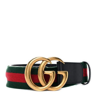 Gucci Nylon Calfskin Double G Web 40mm Belt 85 34 Green Red Black 1 of 6