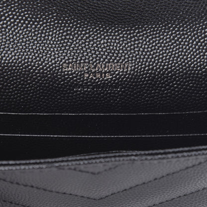 Saint Laurent Grain De Poudre Matelasse Chevron Small Monogram Envelope Wallet Black 6 of 8