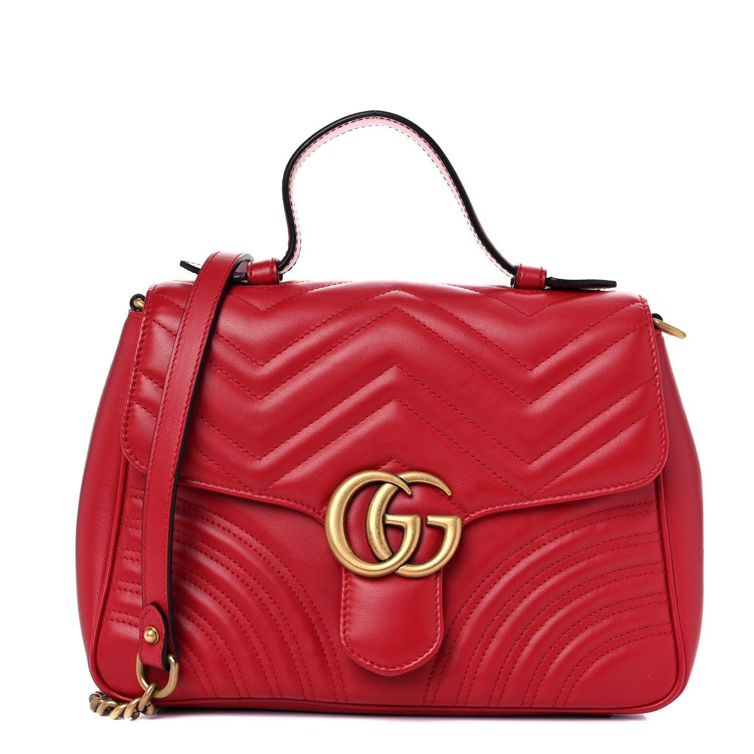 Gucci Calfskin Matelasse Small GG Marmont Top Handle Shoulder Bag Hibiscus Red 1 of 14