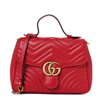 Gucci Calfskin Matelasse Small GG Marmont Top Handle Shoulder Bag Hibiscus Red 1 of 14
