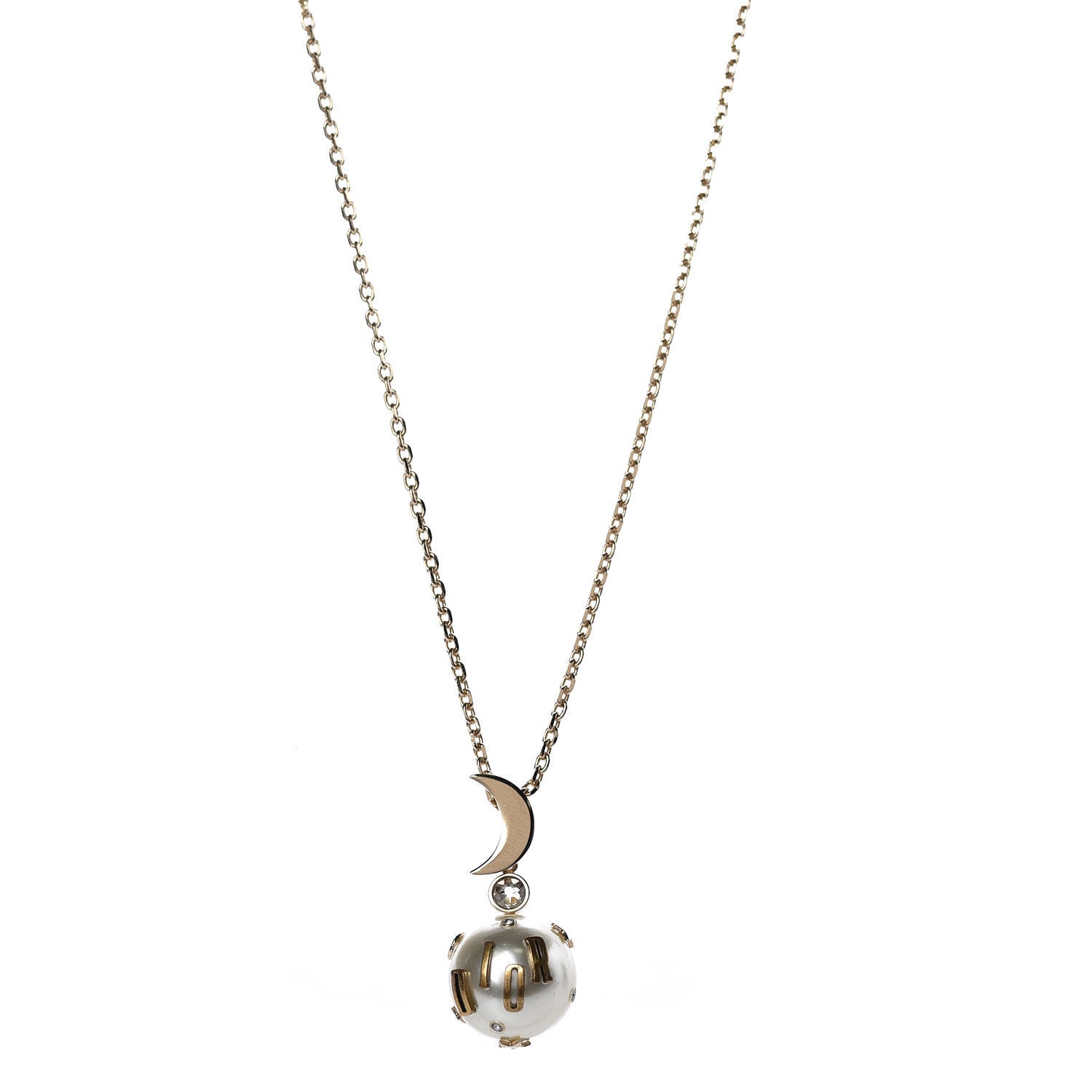 Christian Dior Resin Pearl Moon Stellaire Necklace Gold 1 of 4
