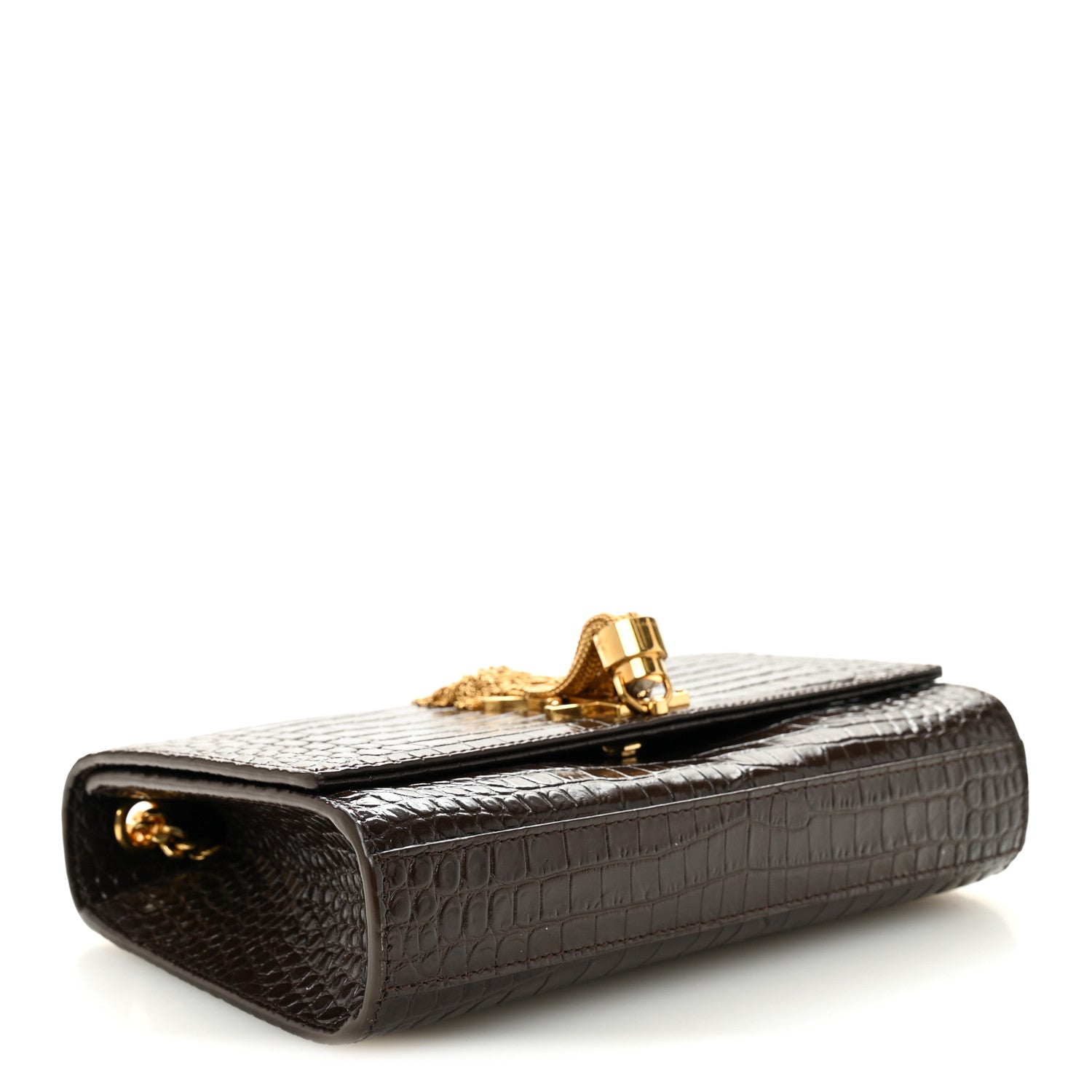 Saint Laurent Calfskin Crocodile Embossed Small Classic Monogram Kate Tassel Satchel Dark Brown 4 of 9