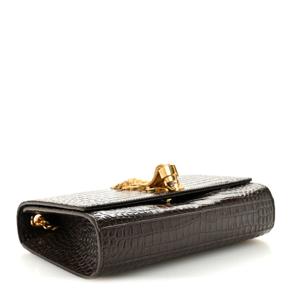 Saint Laurent Calfskin Crocodile Embossed Small Classic Monogram Kate Tassel Satchel Dark Brown 4 of 9