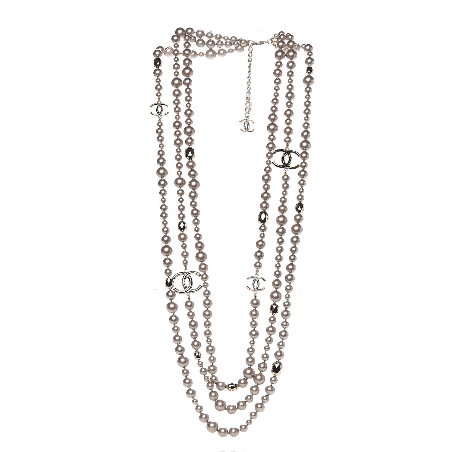 Chanel Resin Pearl Multi Strand CC Necklace Golden Pearly Beige 3 of 6
