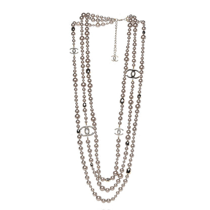 Chanel Resin Pearl Multi Strand CC Necklace Golden Pearly Beige 3 of 6