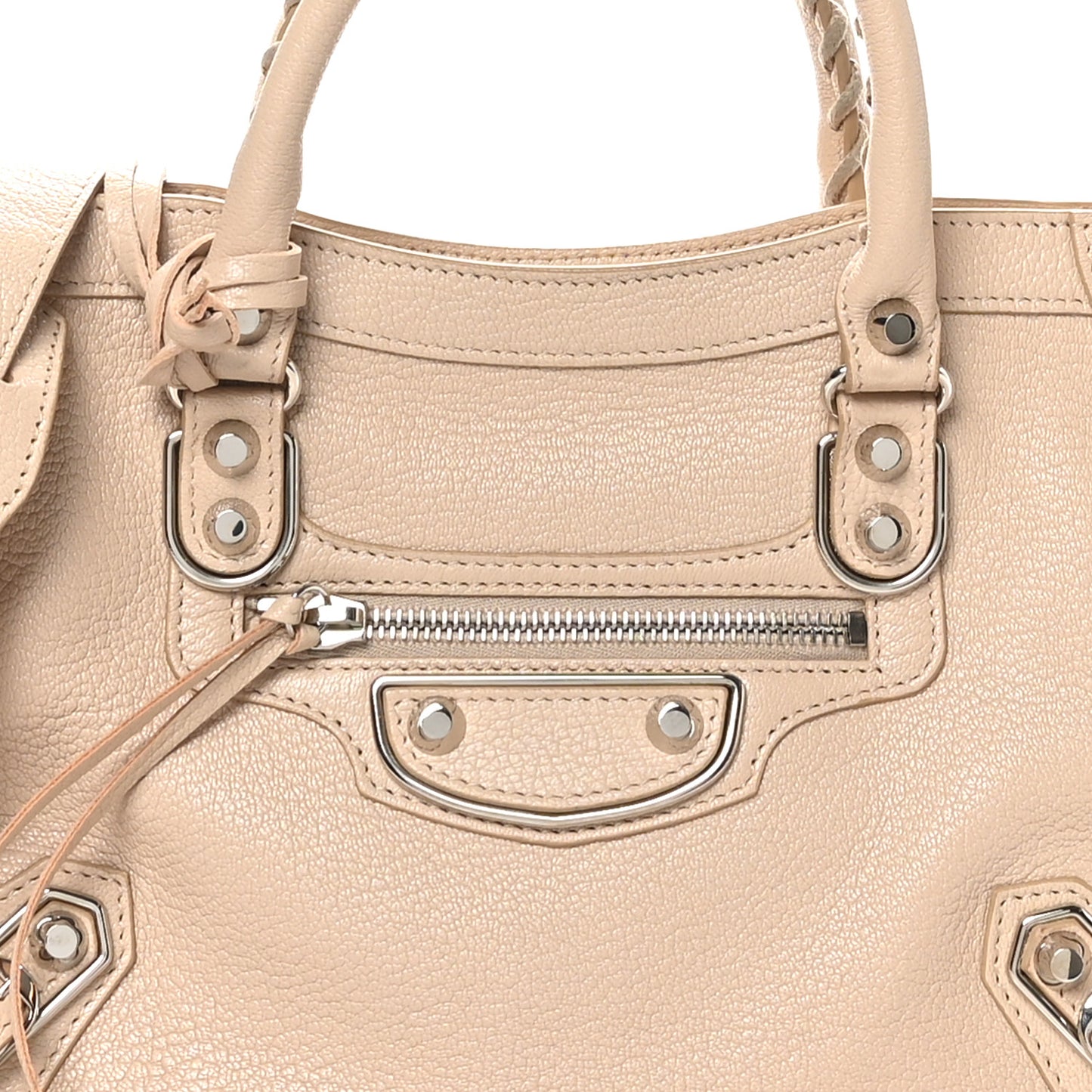 Chevre Silver Metallic Edge Hardware S City Tapioca