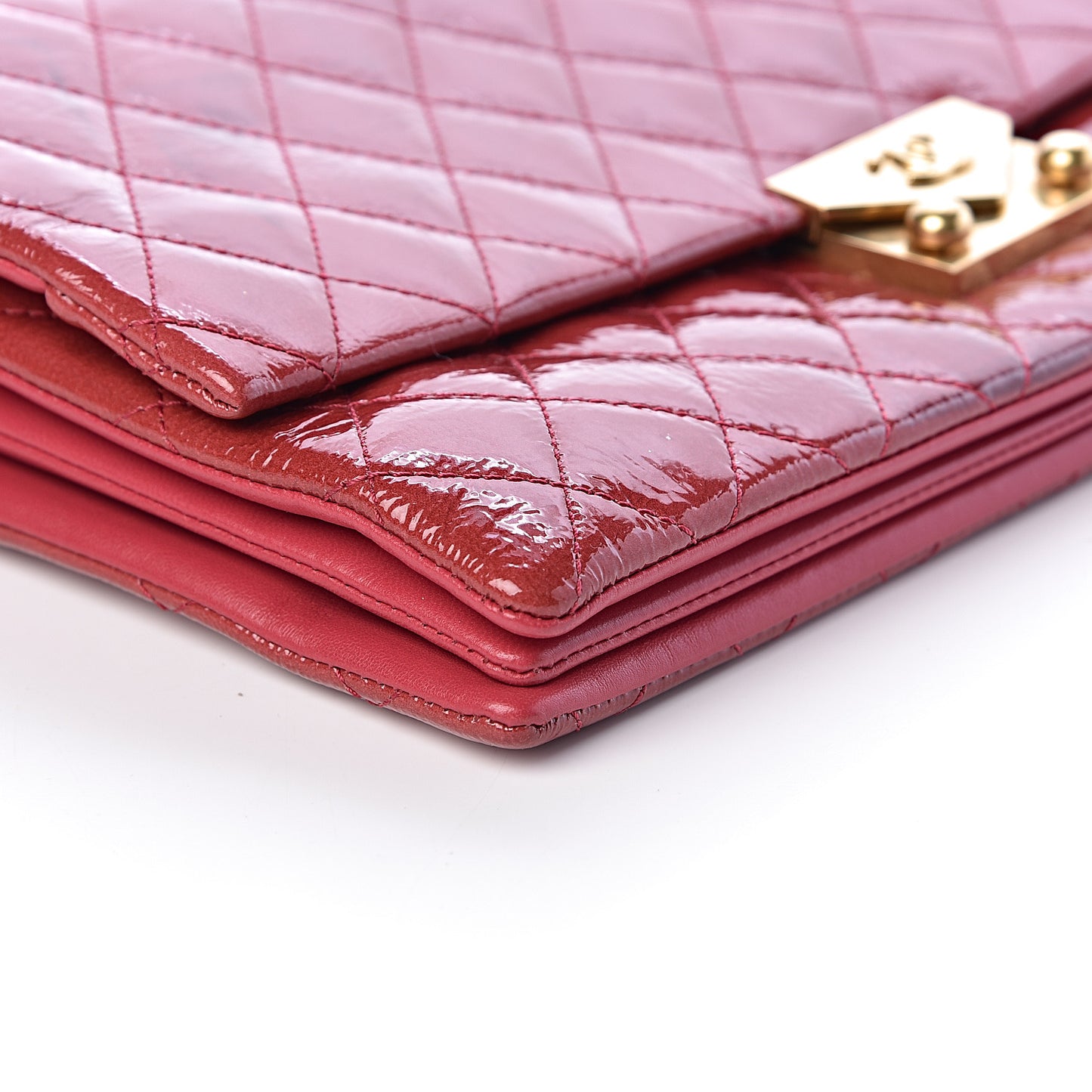 Patent Quilted 3 Pocket Accordion Flap Dark Pink
