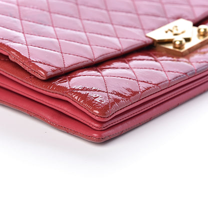 Chanel Patent Quilted 3 Pocket Accordion Flap Dark Pink 10 of 12