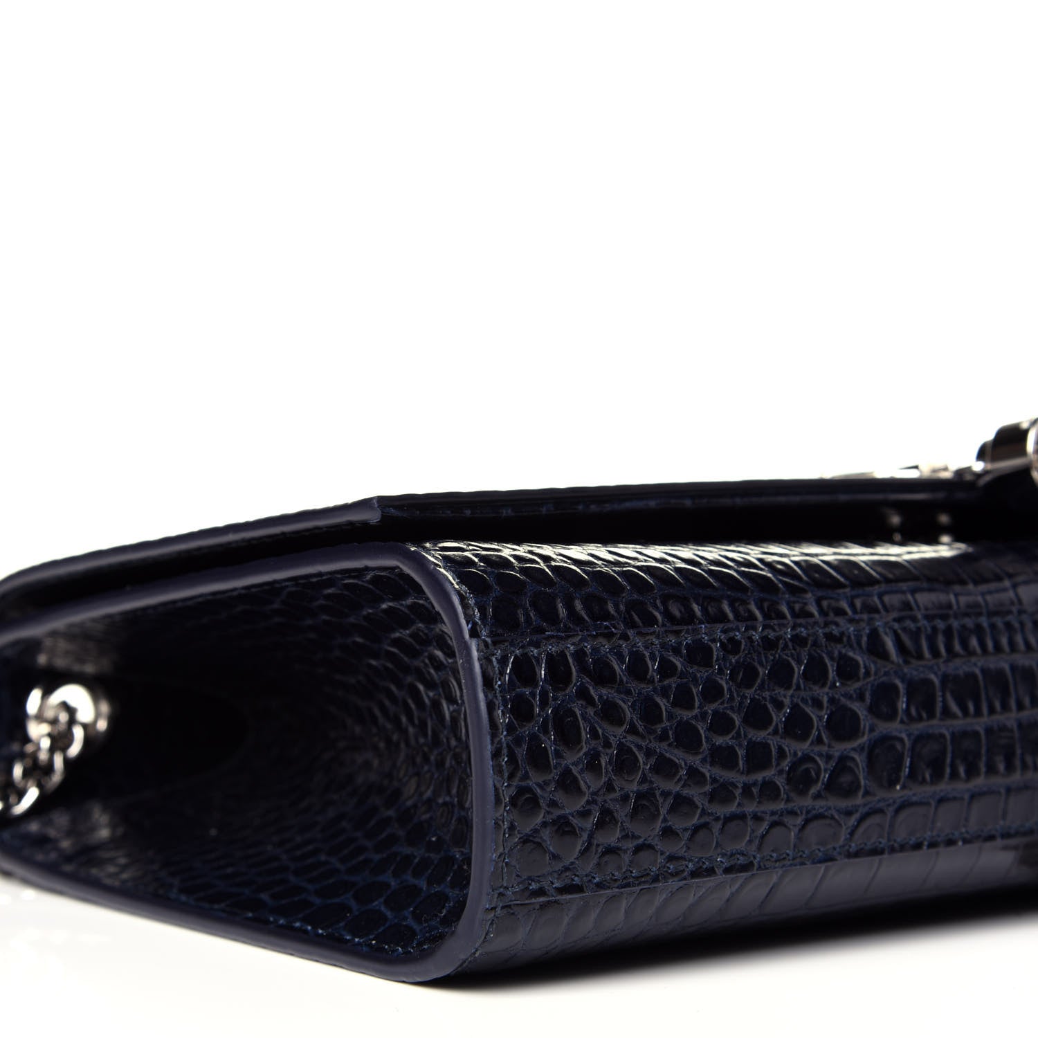 Saint Laurent Calfskin Crocodile Embossed Medium Classic Monogram Kate Tassel Satchel Blue Sapphire 7 of 8