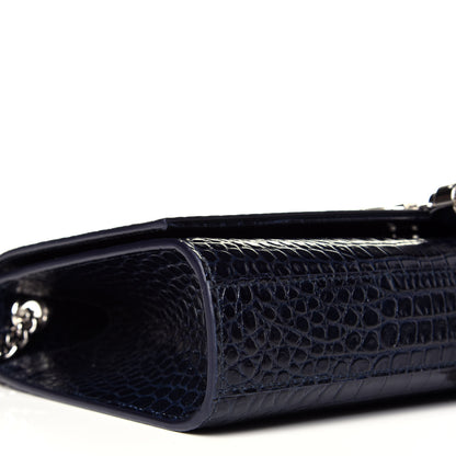 Saint Laurent Calfskin Crocodile Embossed Medium Classic Monogram Kate Tassel Satchel Blue Sapphire 7 of 8